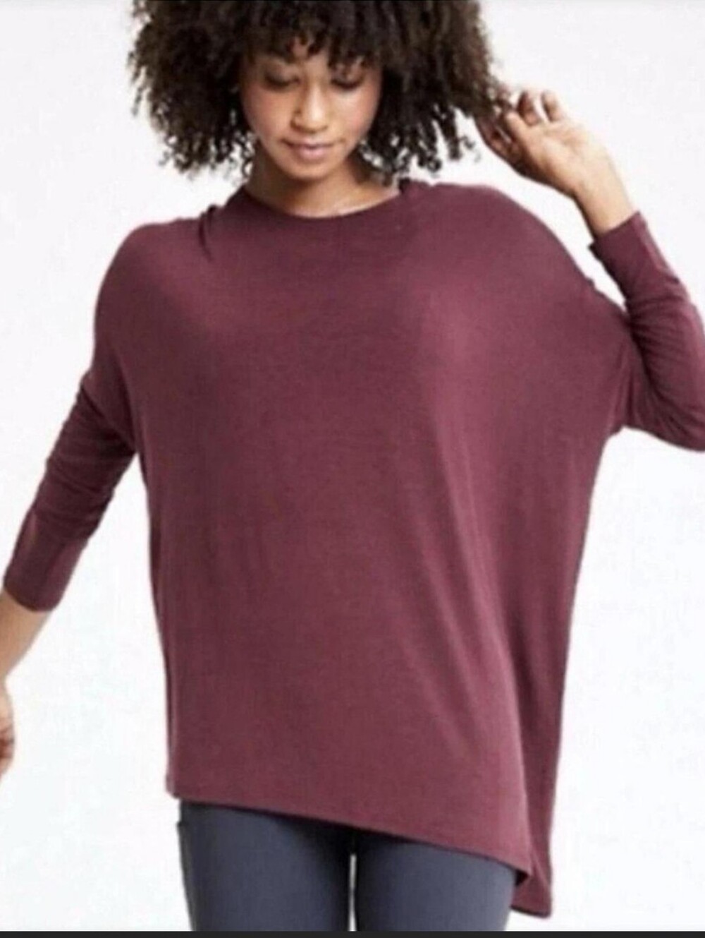 Athleta Cloudlight Oversized Asymmetric Dolman Long Sleeve Pullover Maroon Small